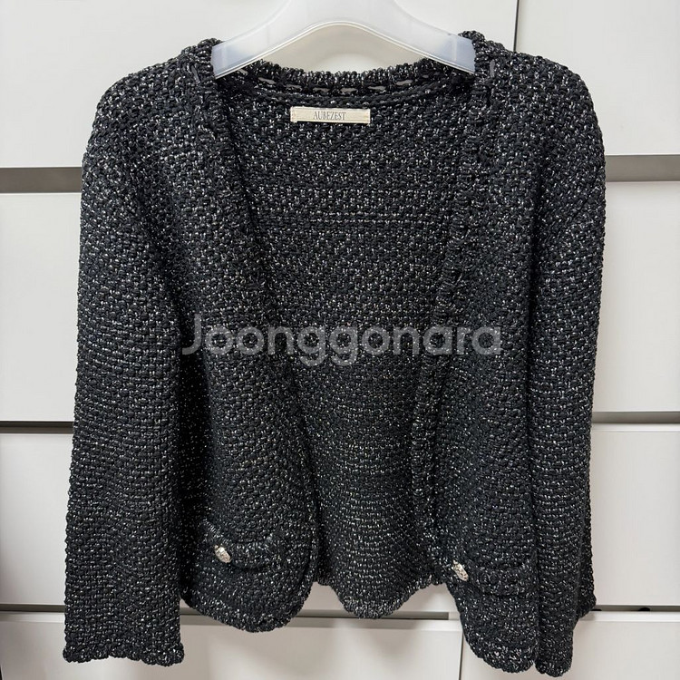 새상품급) 오브제스트 핸드메이드 트위드 펄 가디건--4
