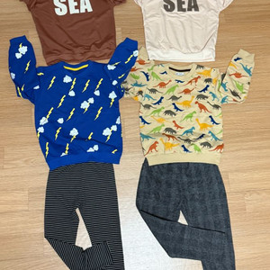 새상품 130 맨투맨 +바지 상하복 세트 묶음~체크바지