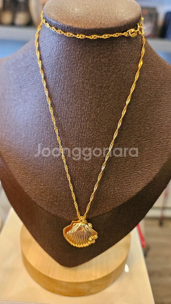 조개 원석 목걸이 호박원석 밀화, 은( 18K도금)--0