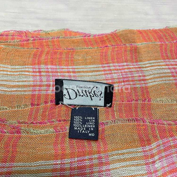 드레익스 오렌지 체크 린넨 스카프--1