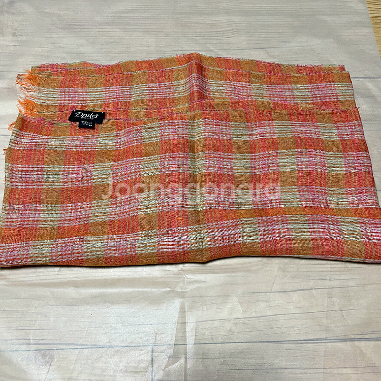 드레익스 오렌지 체크 린넨 스카프--2