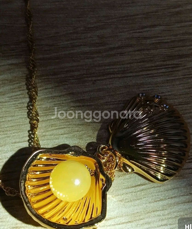 조개 원석 목걸이 호박원석 밀화, 은( 18K도금)--2