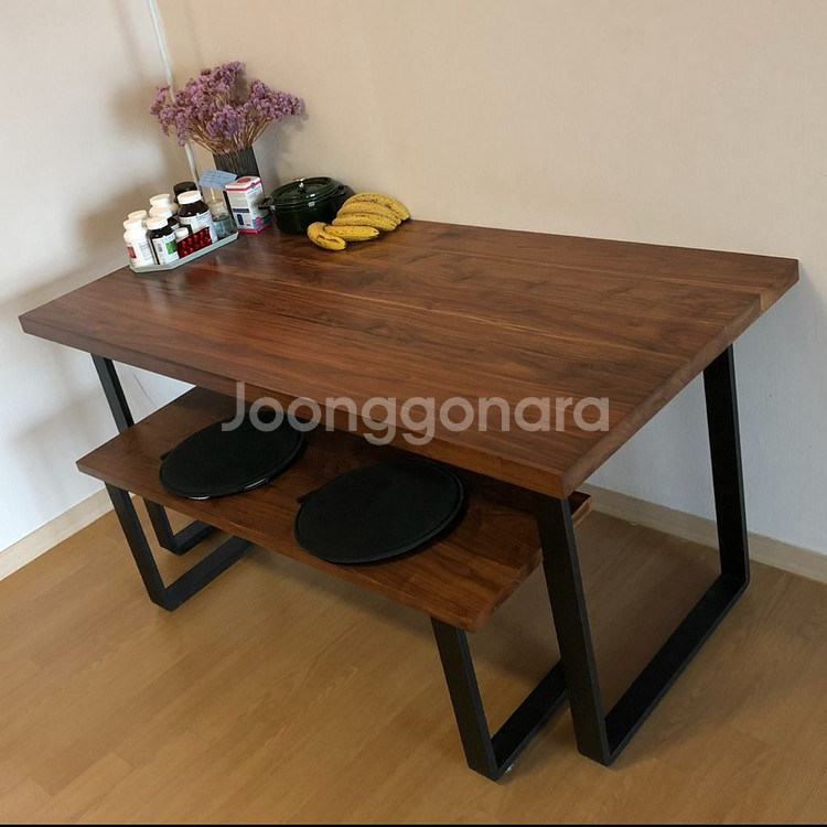 오블리크테이블 월넛 원목 식탁 벤치의자 세트 (용달비 포함)--0