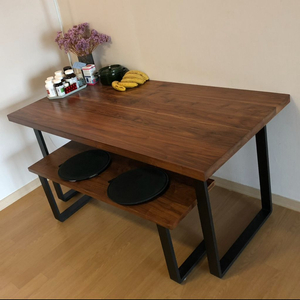 오블리크테이블 월넛 원목 식탁 벤치의자 세트 (용달비 포함)