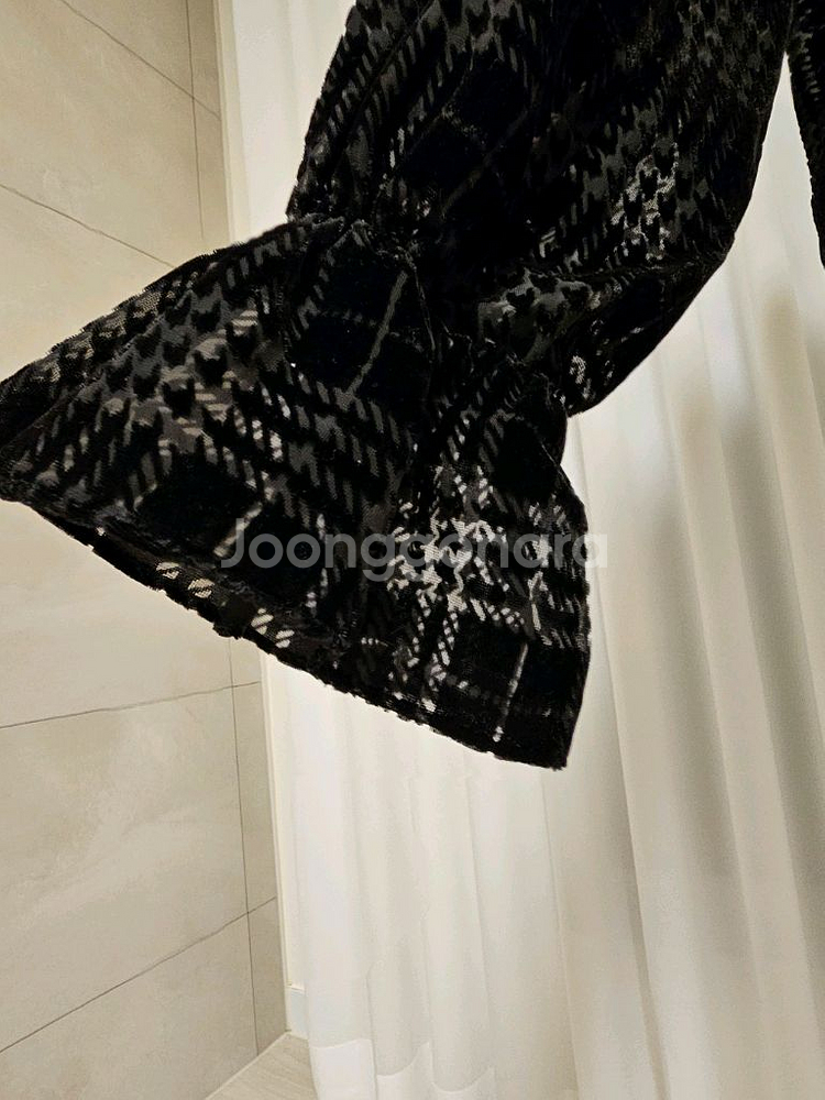 체크 벨벳 시스루 블라우스--2