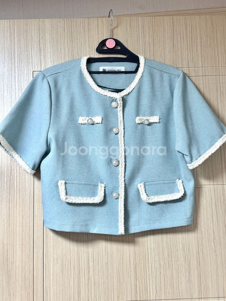 하늘색 반팔 크롭 트위드자켓--0