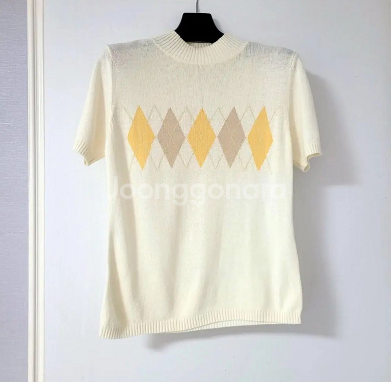 일본 수입의류 아가일 무늬 반목 니트--0