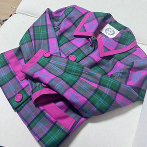 일본 수입 핑크 그린 체크 자켓