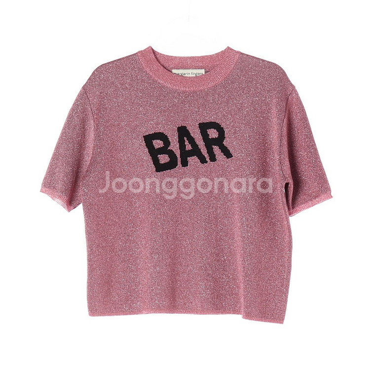 [M]마가린핑거스 핑크 메탈 펄 반팔 니트 티셔츠--0