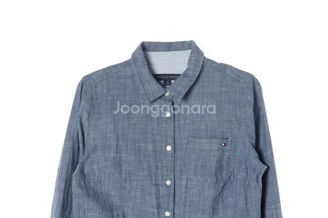 [M]타미힐피거 블루 롤업 소매 긴팔 코튼 셔츠--1