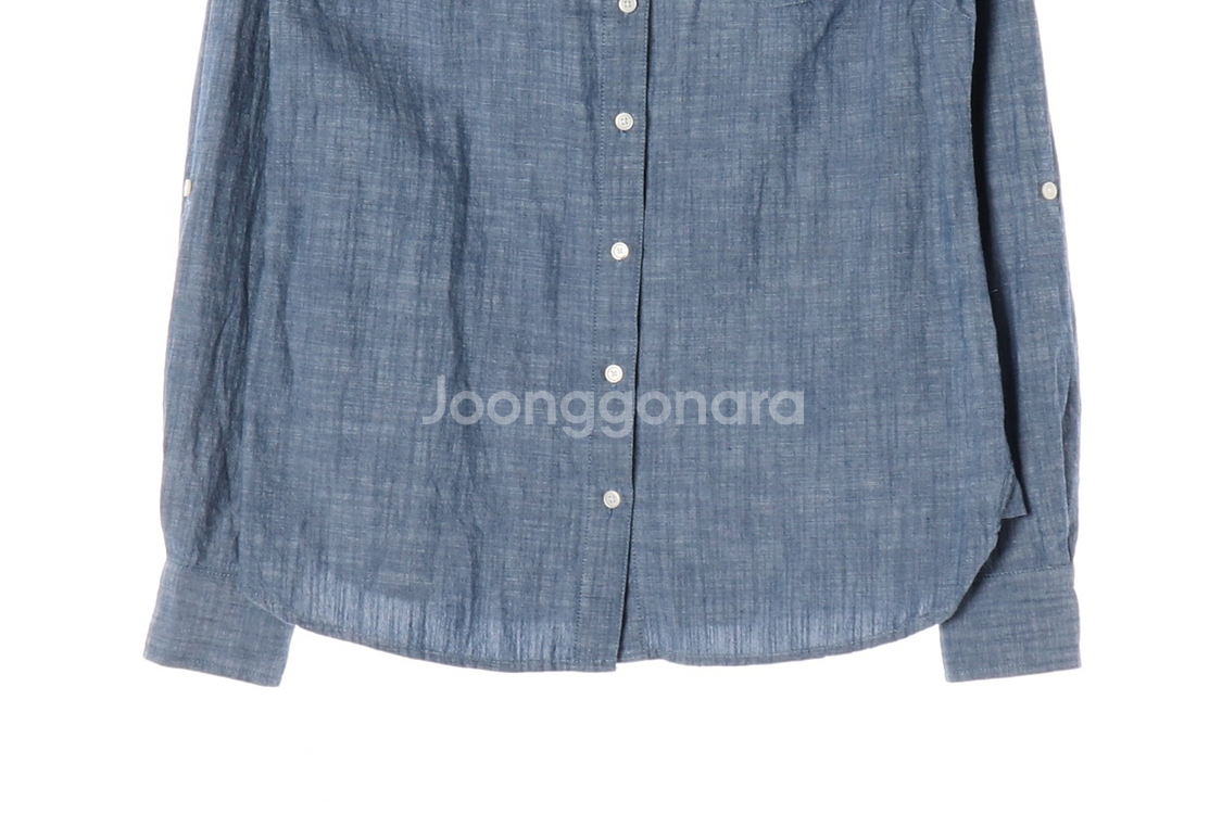 [M]타미힐피거 블루 롤업 소매 긴팔 코튼 셔츠--2