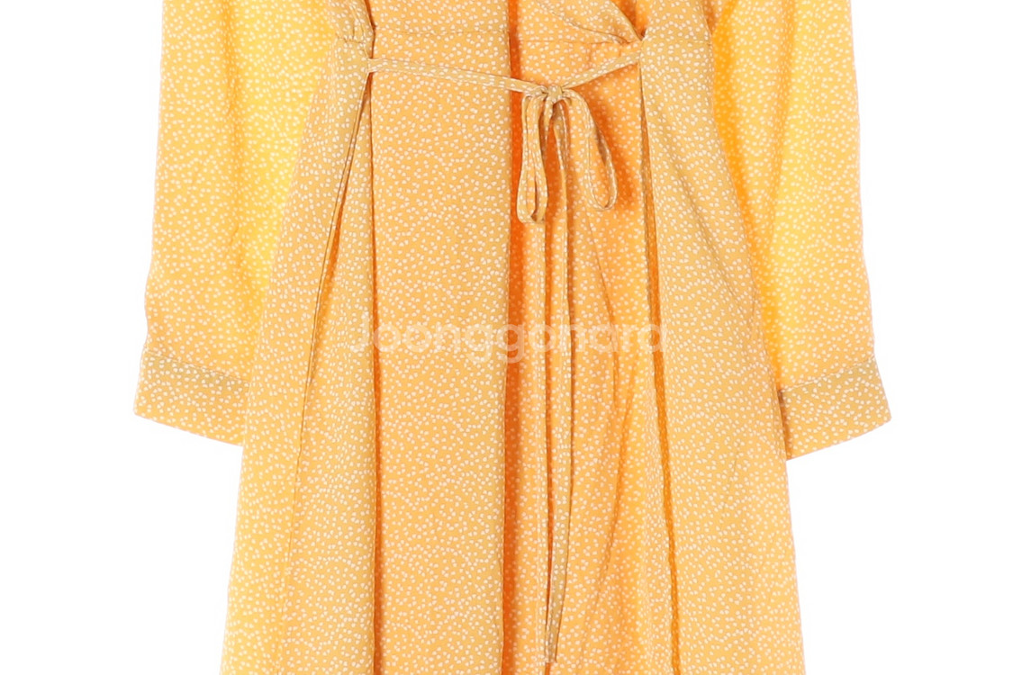 [M]나인 옐로우 패턴 러플 브이넥 긴팔 쉬폰 롱 원피--2