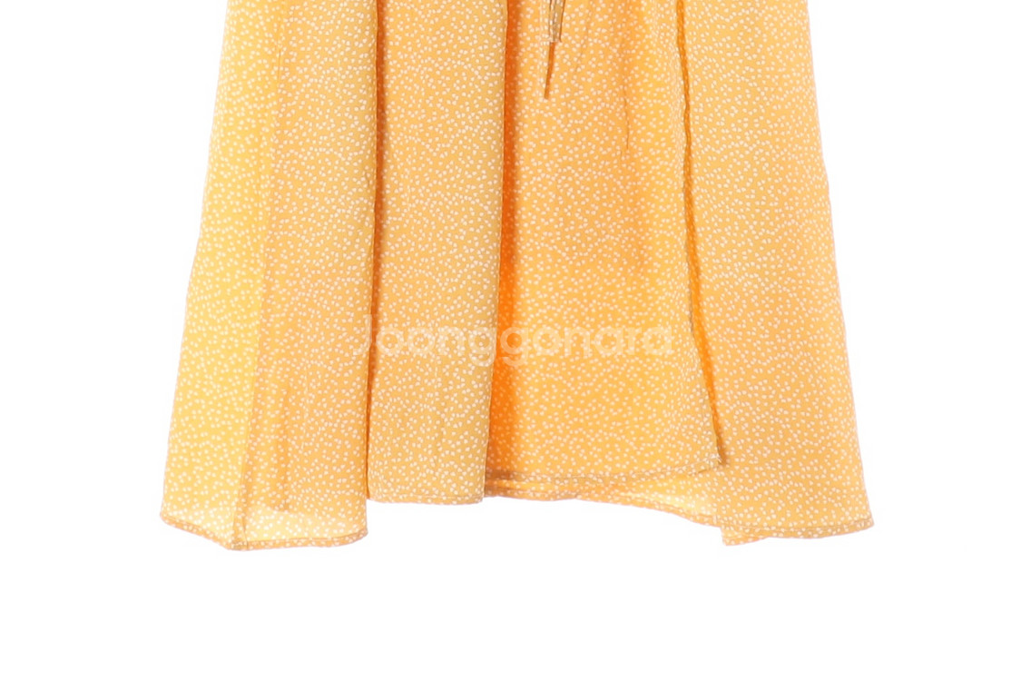 [M]나인 옐로우 패턴 러플 브이넥 긴팔 쉬폰 롱 원피--3