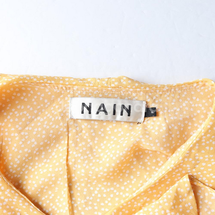 [M]나인 옐로우 패턴 러플 브이넥 긴팔 쉬폰 롱 원피--5