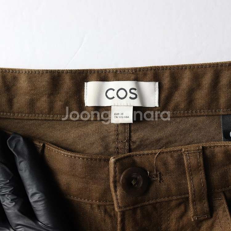 [S]코스 카키브라운 와이드 벌룬 맘핏 데님 치노팬츠--5