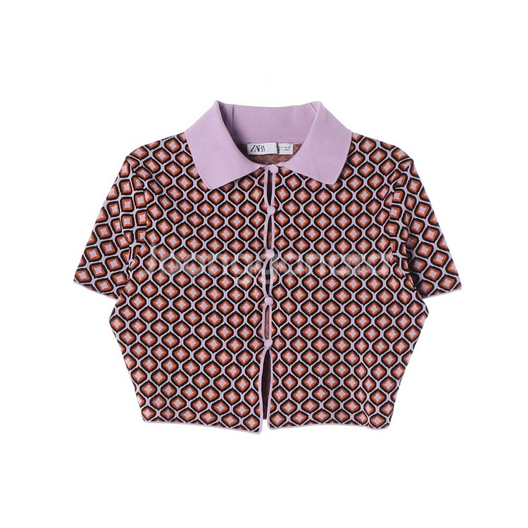 [S]자라 라벤더 패턴 크롭 반팔 카라 가디건--0