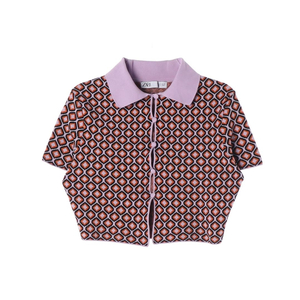 [S]자라 라벤더 패턴 크롭 반팔 카라 가디건