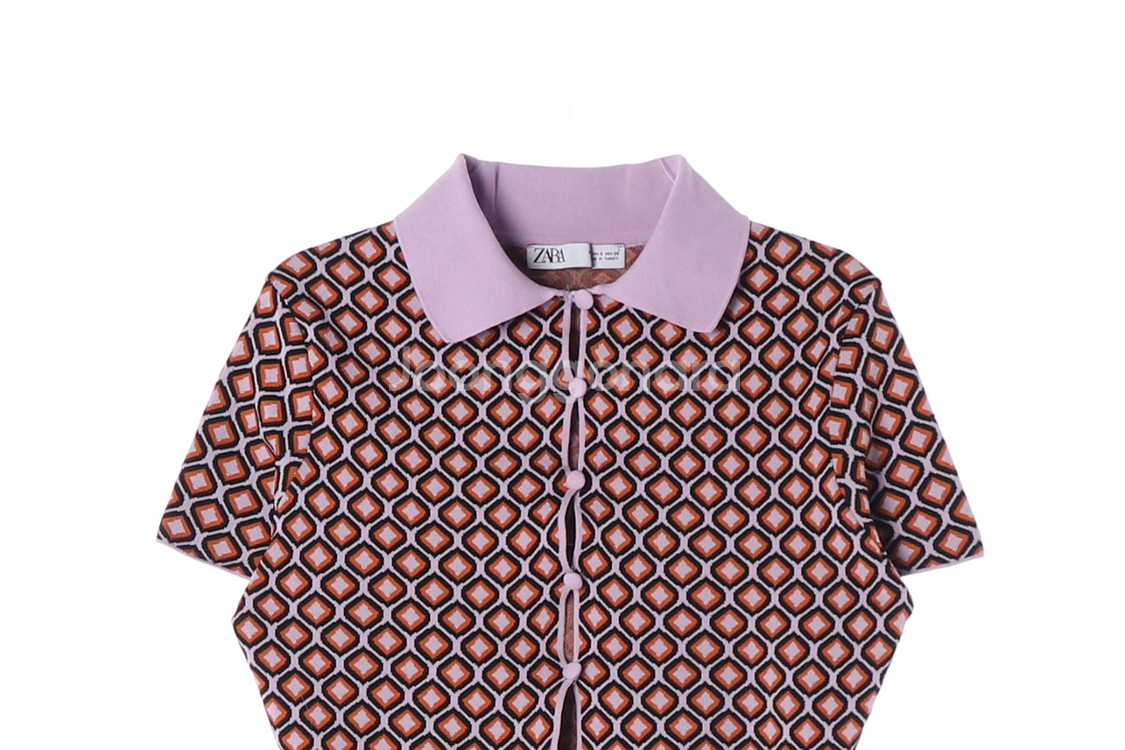 [S]자라 라벤더 패턴 크롭 반팔 카라 가디건--1