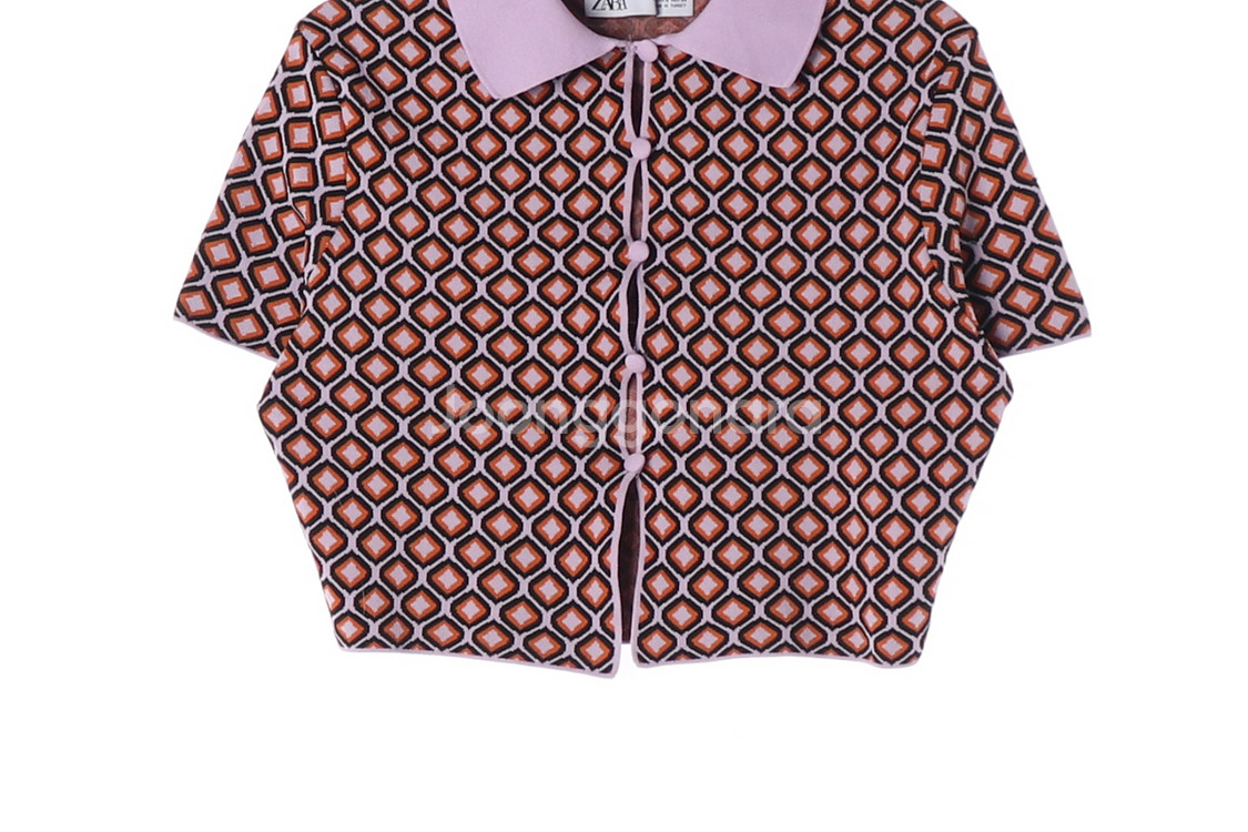 [S]자라 라벤더 패턴 크롭 반팔 카라 가디건--2