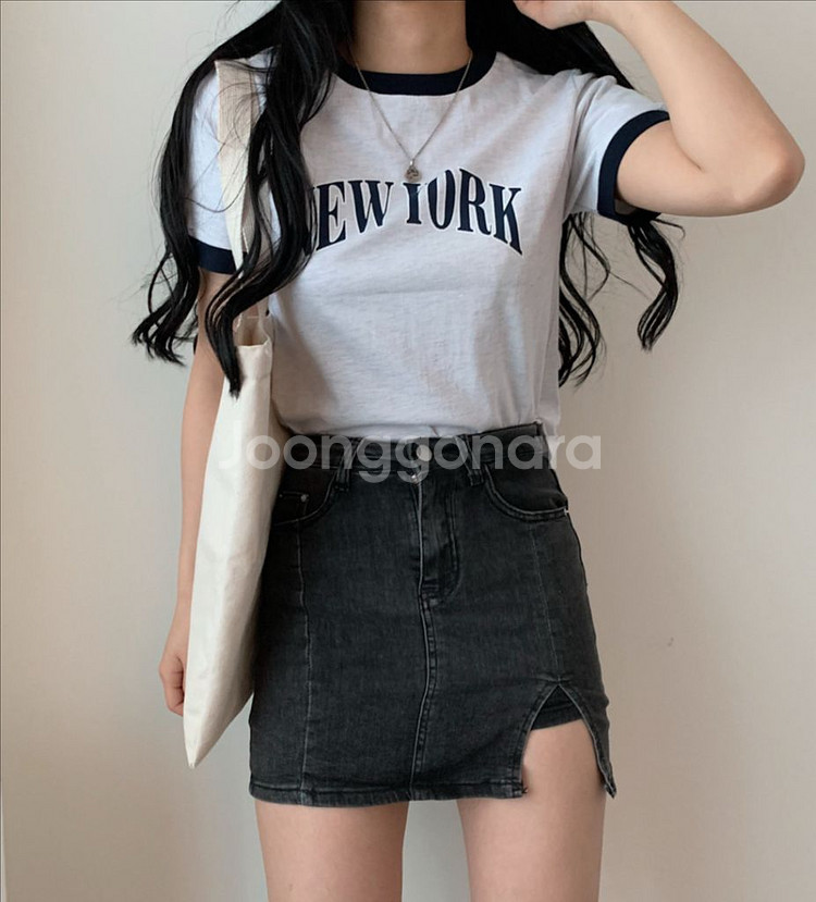 레터링 배색 반크롭 반팔티--0