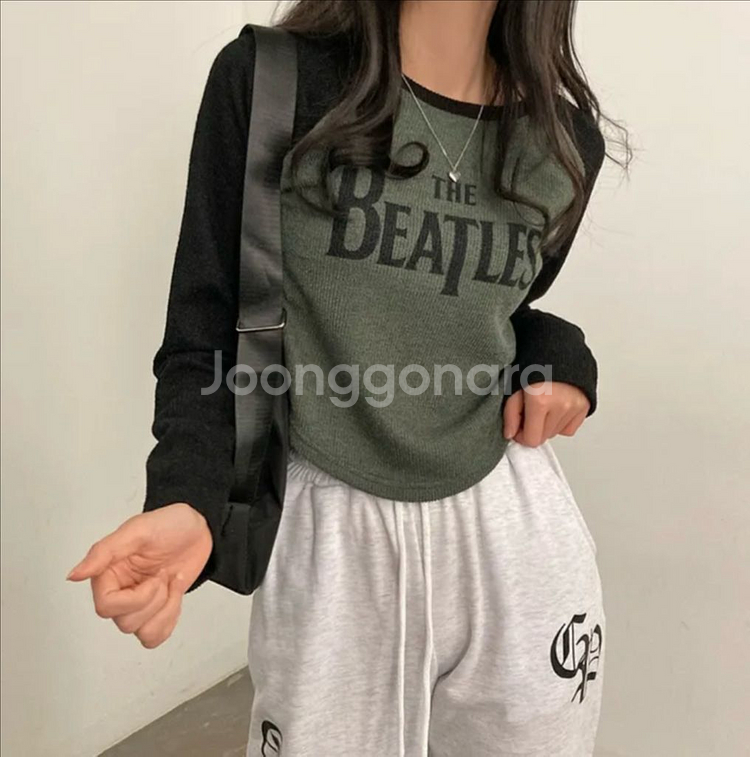 디레터링 골지 배색 나그랑 언발 티셔츠--5