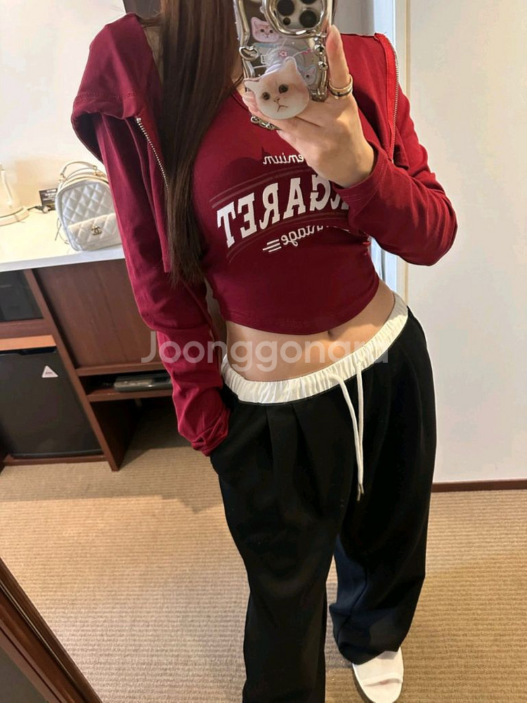 수입의류 밑 둥근 크롭 나시 후드집업 세트--2
