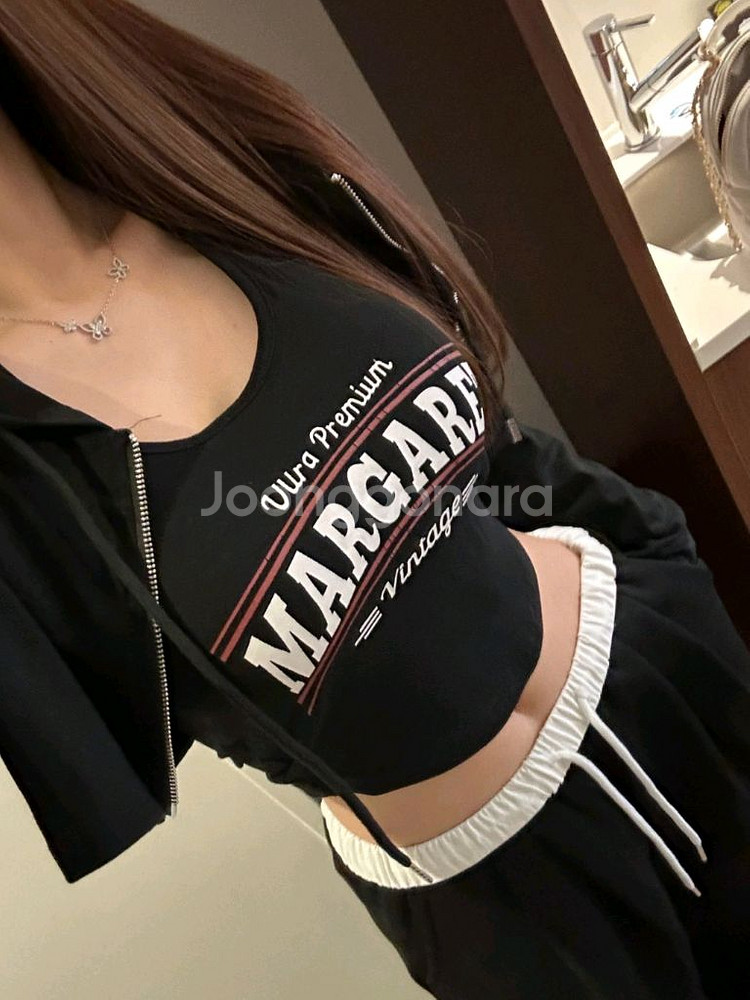 수입의류 밑 둥근 크롭 나시 후드집업 세트--3