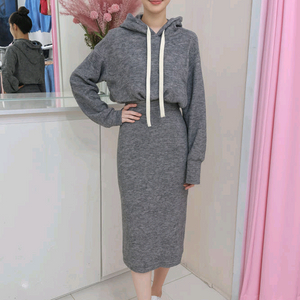 캐주얼 회색 후드 니트 원피스 프리사이즈ㅡ무배