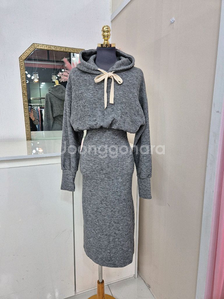 캐주얼 회색 후드 니트 원피스 프리사이즈ㅡ무배--1