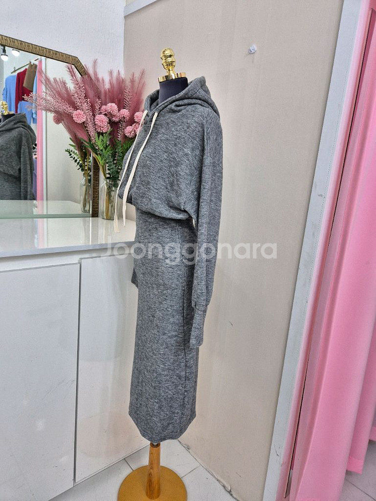 캐주얼 회색 후드 니트 원피스 프리사이즈ㅡ무배--3