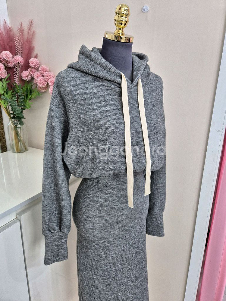 캐주얼 회색 후드 니트 원피스 프리사이즈ㅡ무배--4