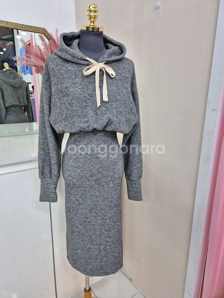 캐주얼 회색 후드 니트 원피스 프리사이즈ㅡ무배--6