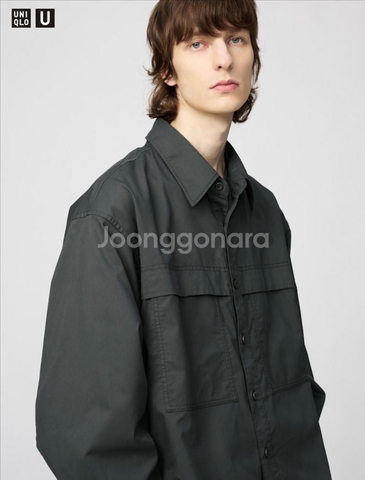 [M,L]새제품 25FW 유니클로 유틸리티셔츠 그레이--0