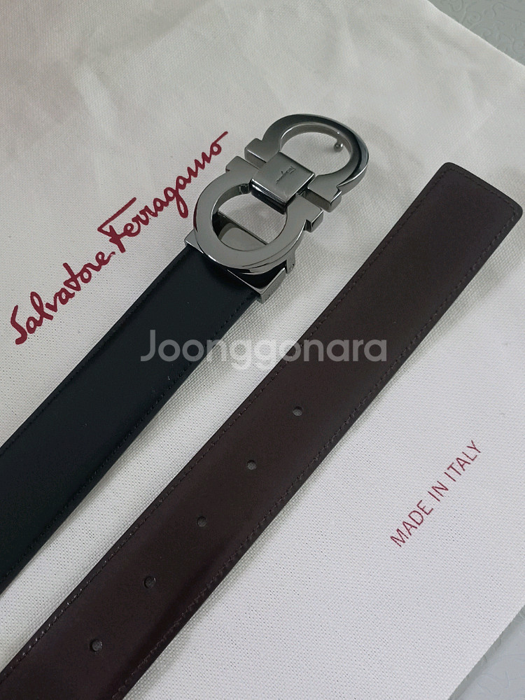 페라가모 간치니 양면 가죽벨트 정품--5