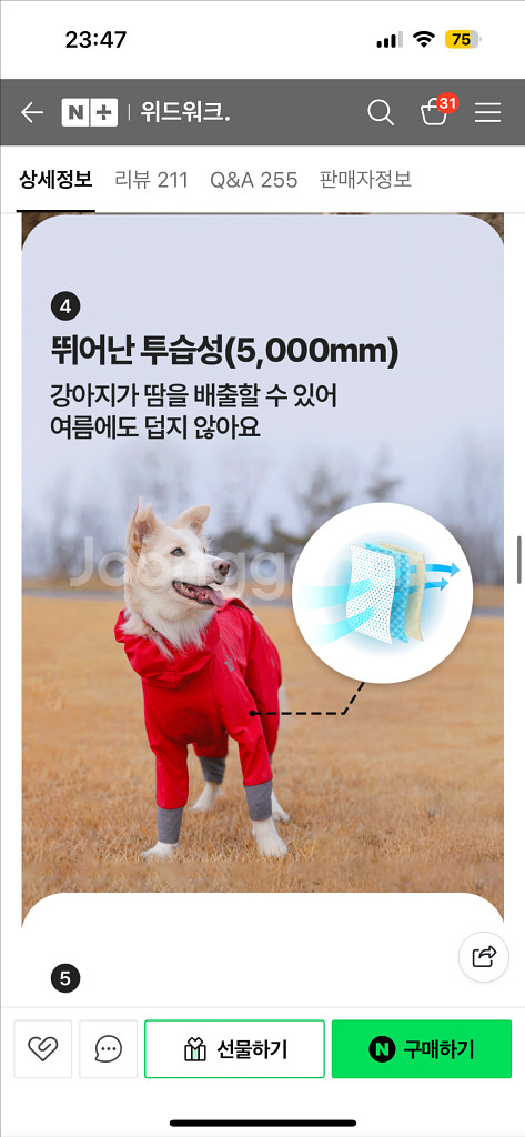 위드워크 브리더블 올인원 방수 강아지 레인코트--3