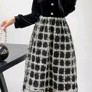 회려한 벨벳 체크 시스루 원피스 XL77