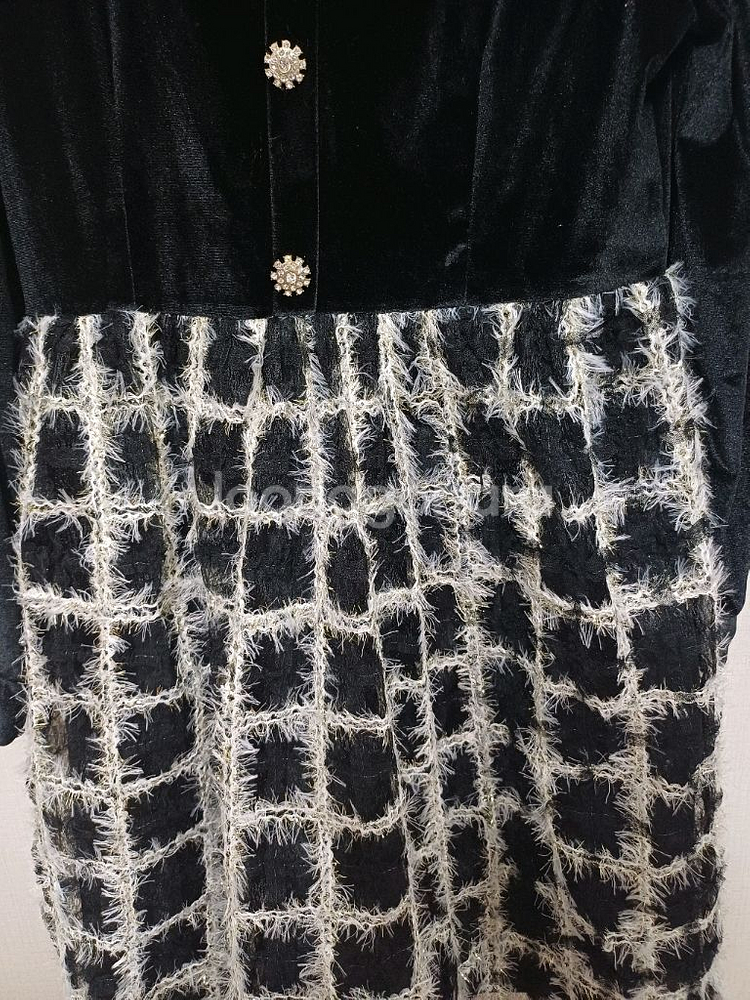 회려한 벨벳 체크 시스루 원피스 XL77--9