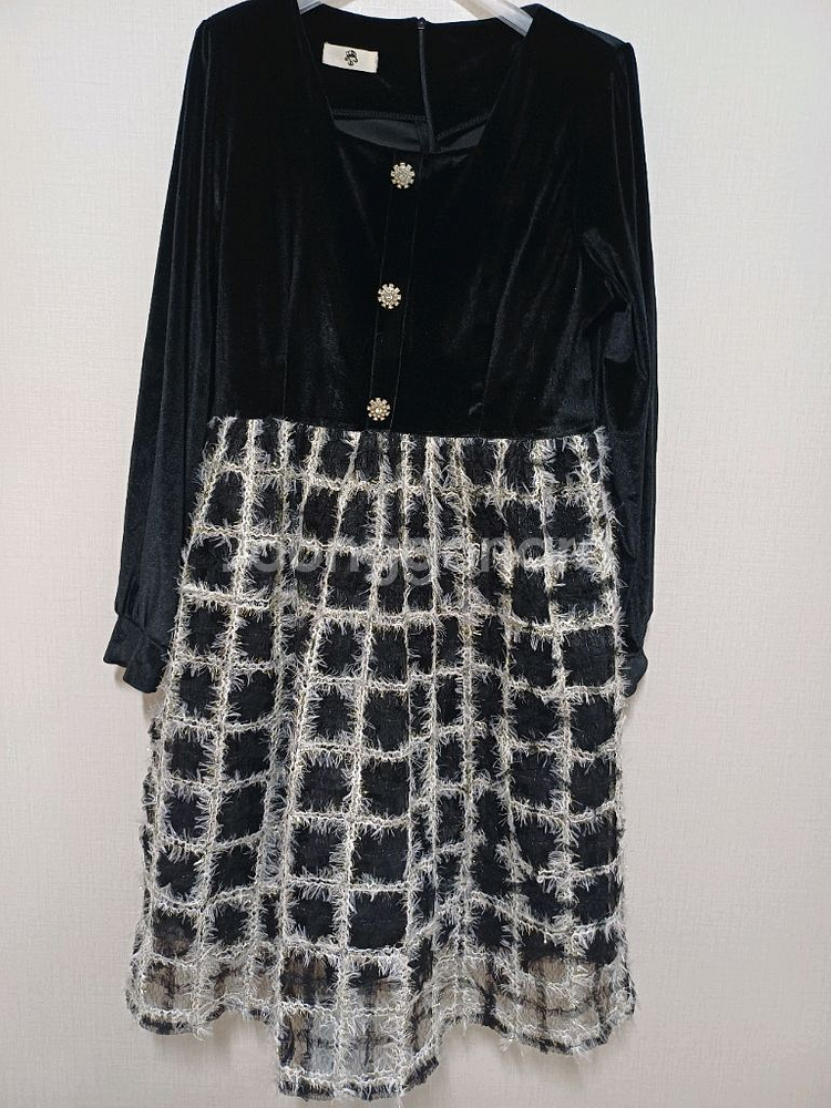 회려한 벨벳 체크 시스루 원피스 XL77--7