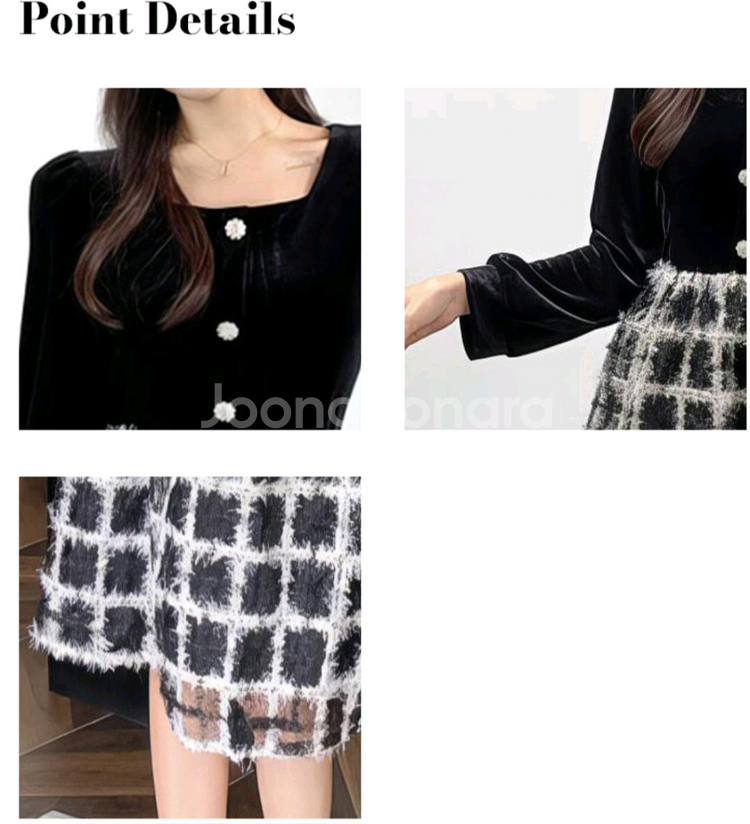 회려한 벨벳 체크 시스루 원피스 XL77--5