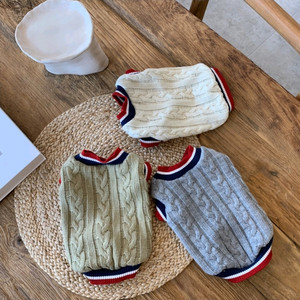 **강아지 양말 증정**강아지 스쿨룩 꽈배기 니트(아이보리&그레이/L)