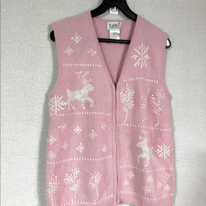 tabi 램스울앙고라 빈티지크리스마스 니트조끼집업가디건