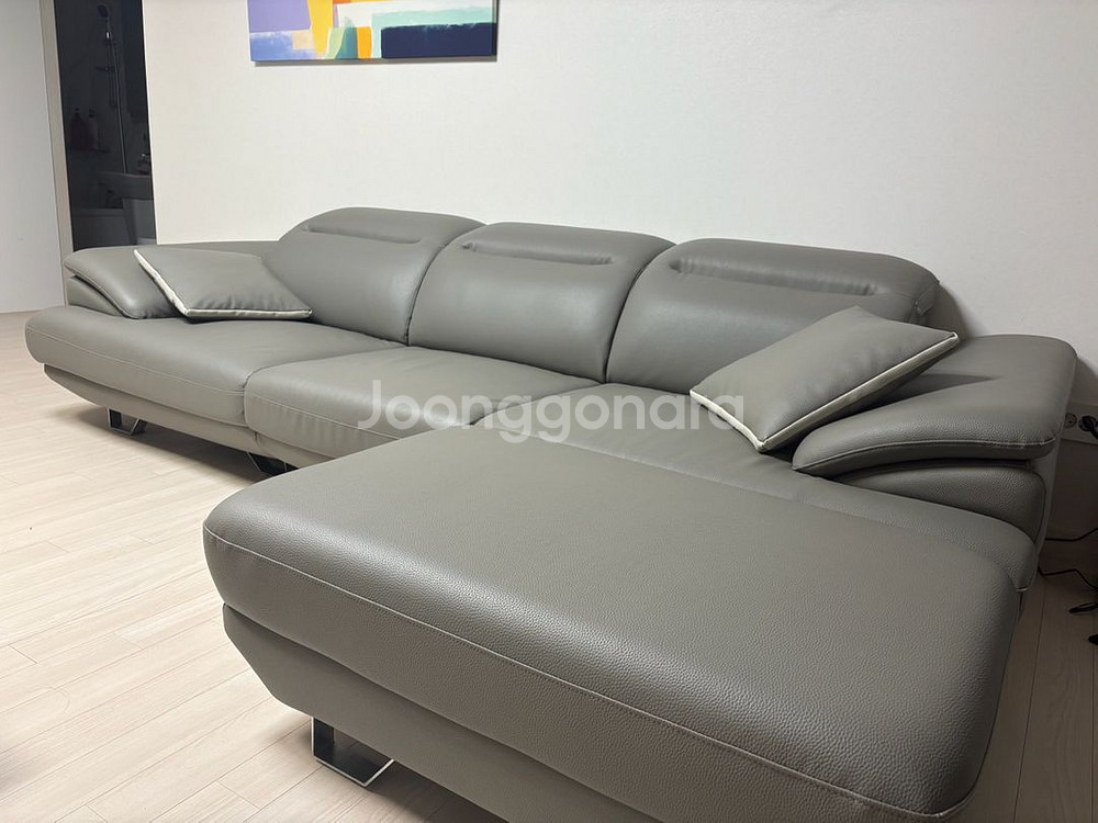 우아미가구 4인용 가죽소파 그레이--2