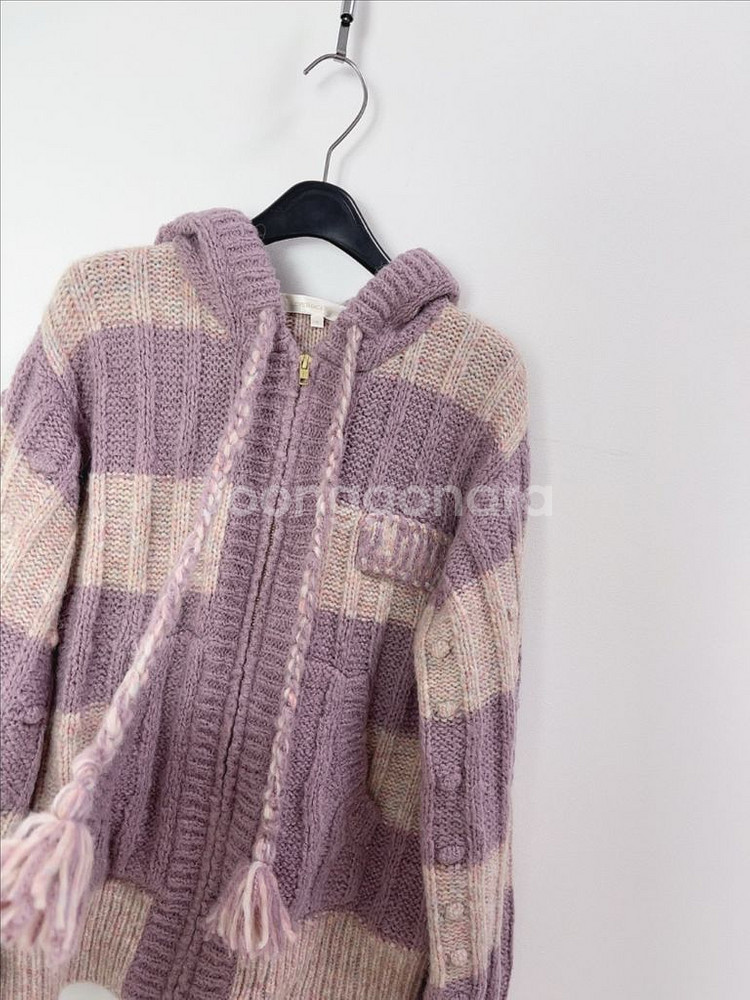 러브 쉑 팬시 알파카 폼폼 라벤더 핑크 가디건--6