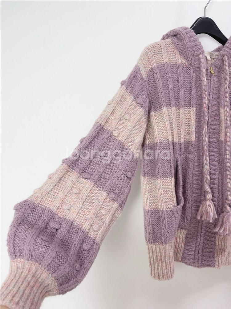 러브 쉑 팬시 알파카 폼폼 라벤더 핑크 가디건--7