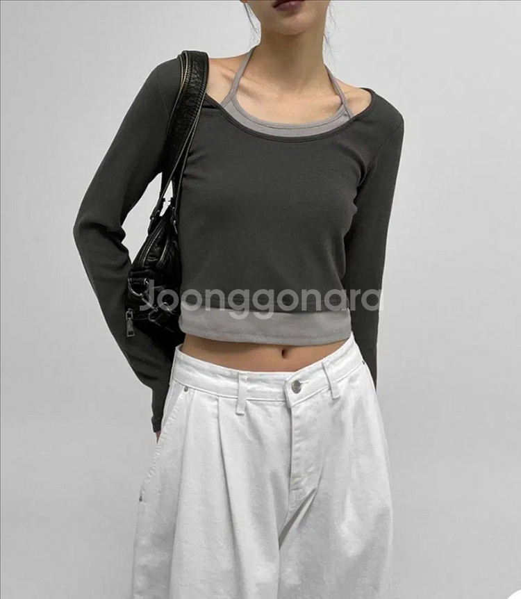 홀터넥 롱슬리브 챠콜--0