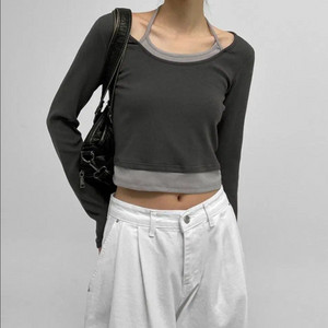 홀터넥 롱슬리브 챠콜