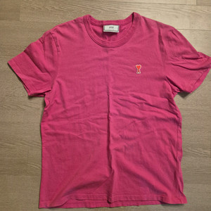 정품 Ami 아미 하트 로고 패치 반팔 티셔츠 핑크 x