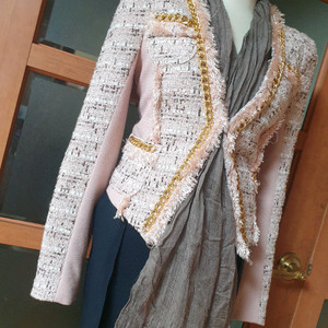 (무배-새제품)핏예쁜 트위드 라인자켓 연핑크