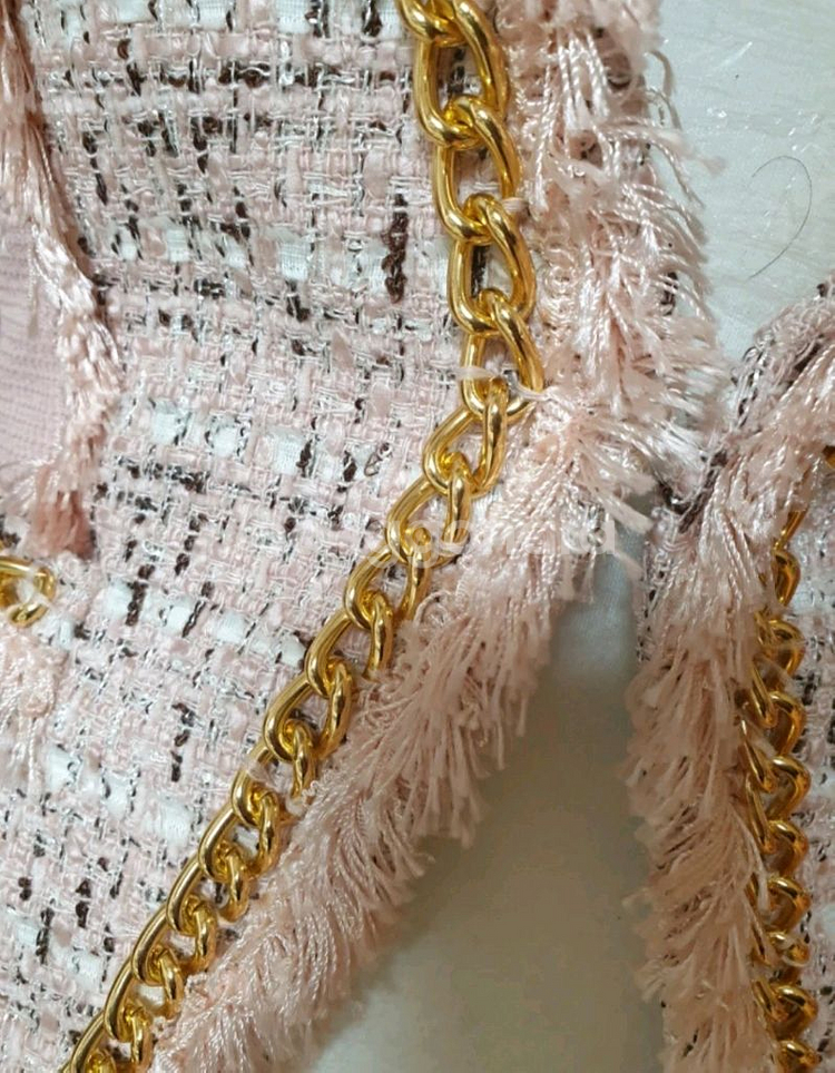 (무배-새제품)핏예쁜 트위드 라인자켓 연핑크--9