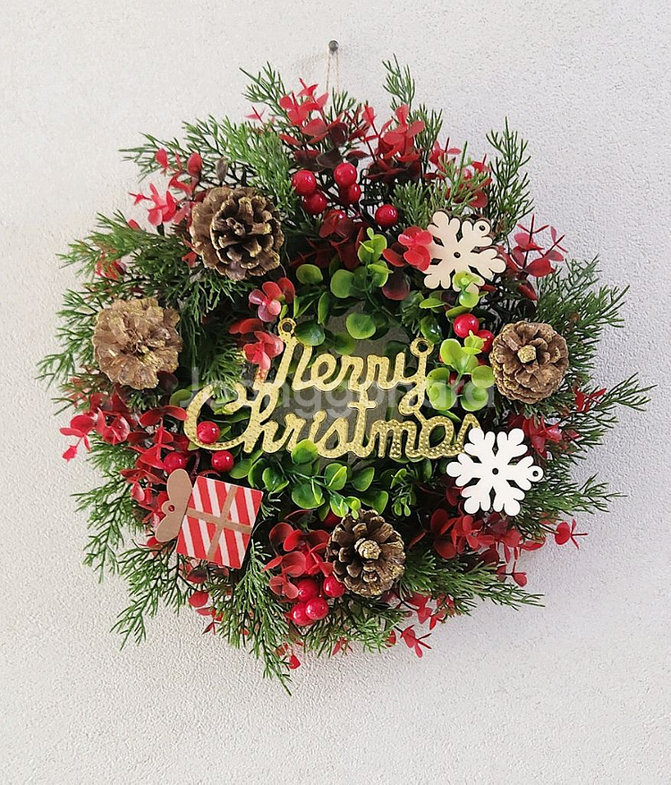 새상품)대형 크리스마스 리스 유칼립투스 솔방울 열매조화--0